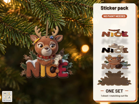 Nice List Reindeer Ornament Sticker Pack
