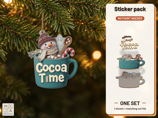 Cocoa Time Snowman Ornament sticker pack: the printed sticker pack