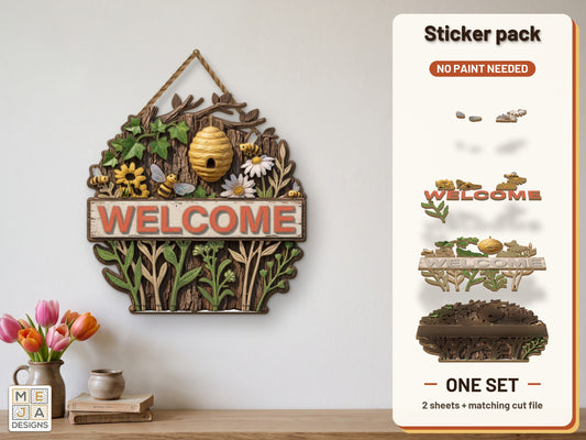 Beehive Welcome Sign sticker pack: the printed sticker pack