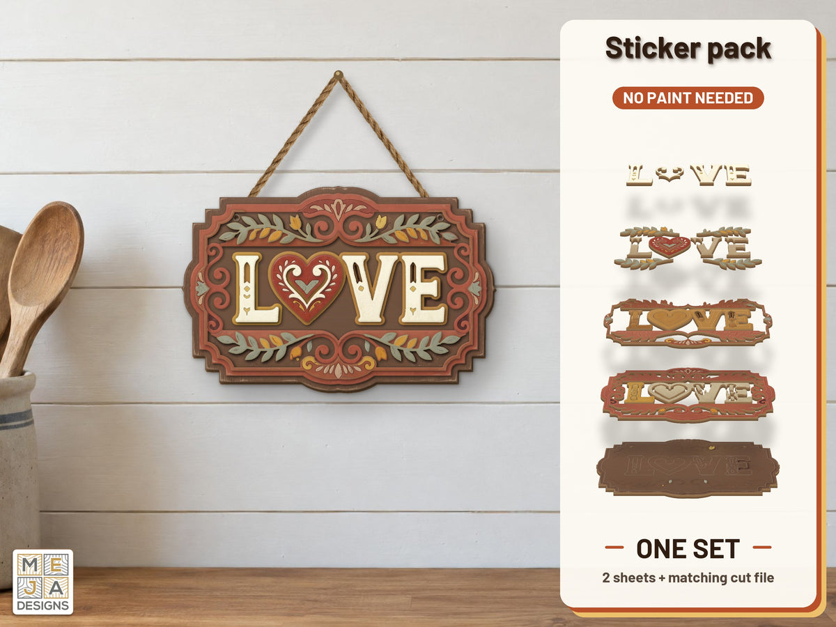 Rustic Folk LOVE Sign sticker pack: the printed sticker pack