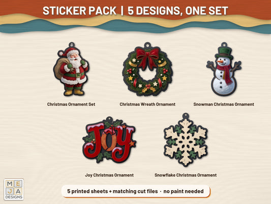 Jolly Old-Fashioned Christmas Ornament Set sticker pack: the printed sticker pack