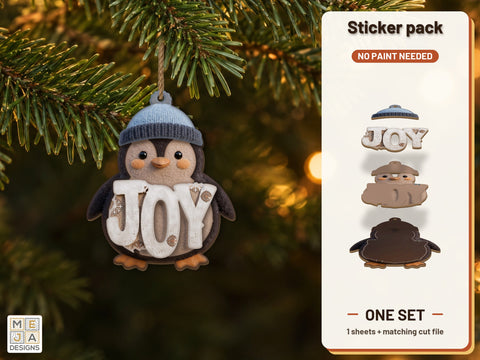 Rustic JOY Penguin Ornament Sticker Pack