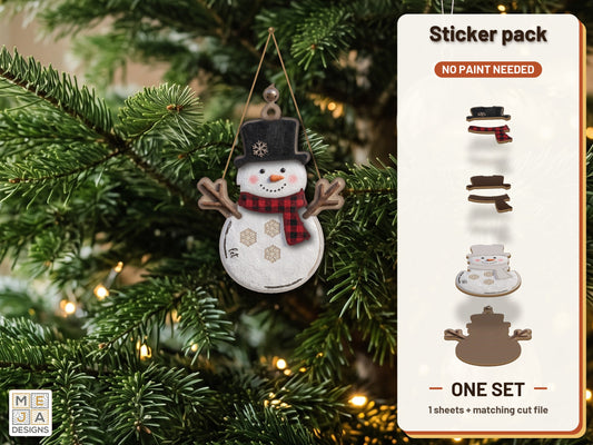 Rustic Plaid Snowman Ornament: sticker pack