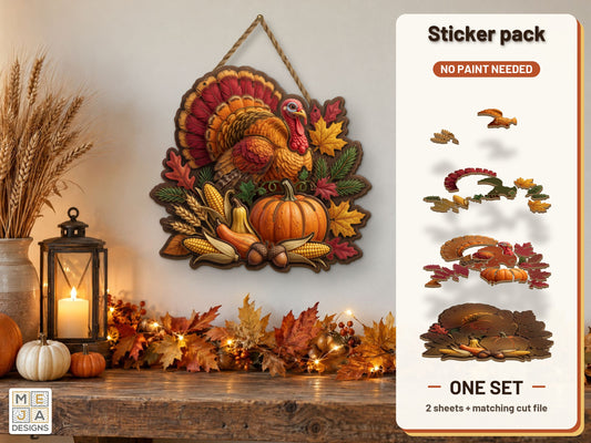 Harvest Turkey and Maple Leaves sticker pack: the printed sticker pack