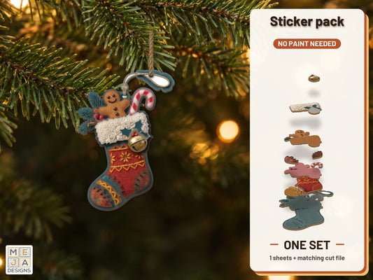 Gingerbread Christmas Stocking Ornament sticker pack: the printed sticker pack