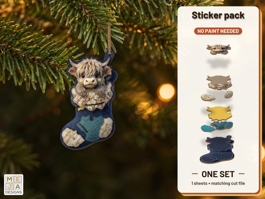 Highland Calf Stocking Ornament sticker pack: the printed sticker pack