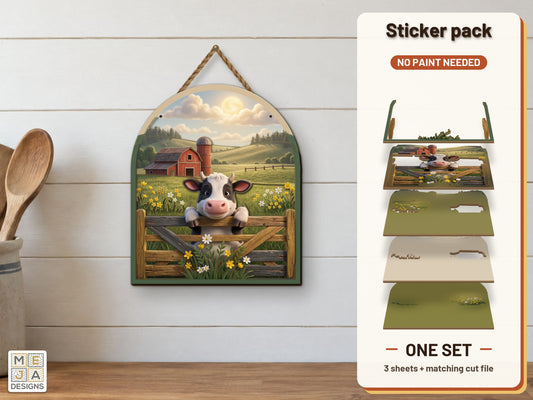 Cow Over Farm Gate sticker pack: the printed sticker pack