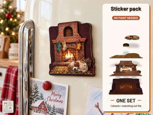 Sleepy Puppy Fireplace Magnet sticker pack: the printed sticker pack