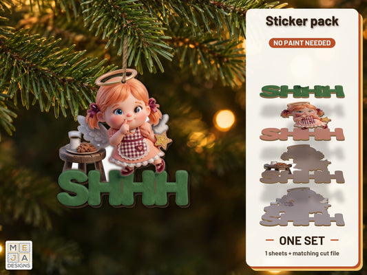 Shhh Angel Ornament sticker pack: the printed sticker pack