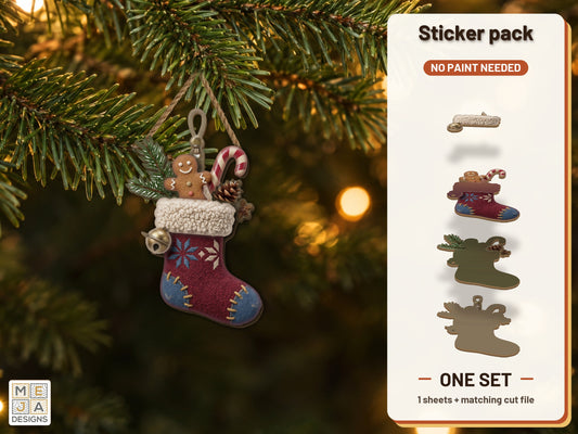 Gingerbread Christmas Stocking Ornament sticker pack: the printed sticker pack