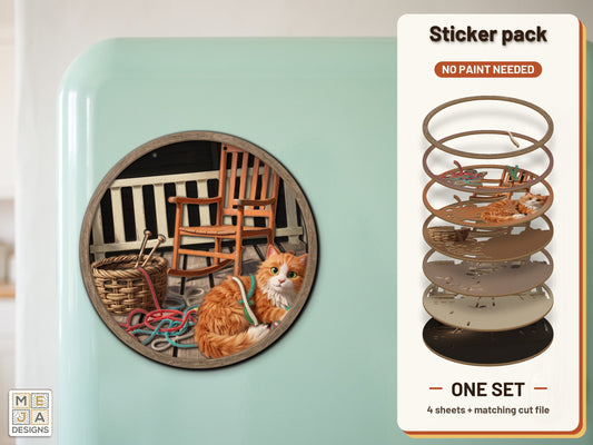 Porch Cat Yarn Magnet sticker pack: the printed sticker pack