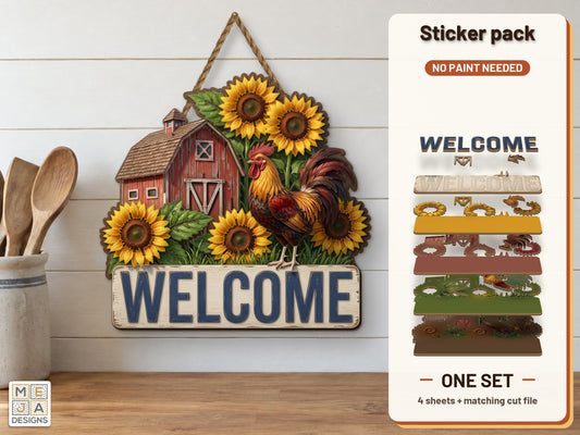 Barn Rooster Welcome Sign sticker pack: the printed sticker pack