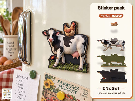 Holstein Cow and Hen Magnet sticker pack: the printed sticker pack
