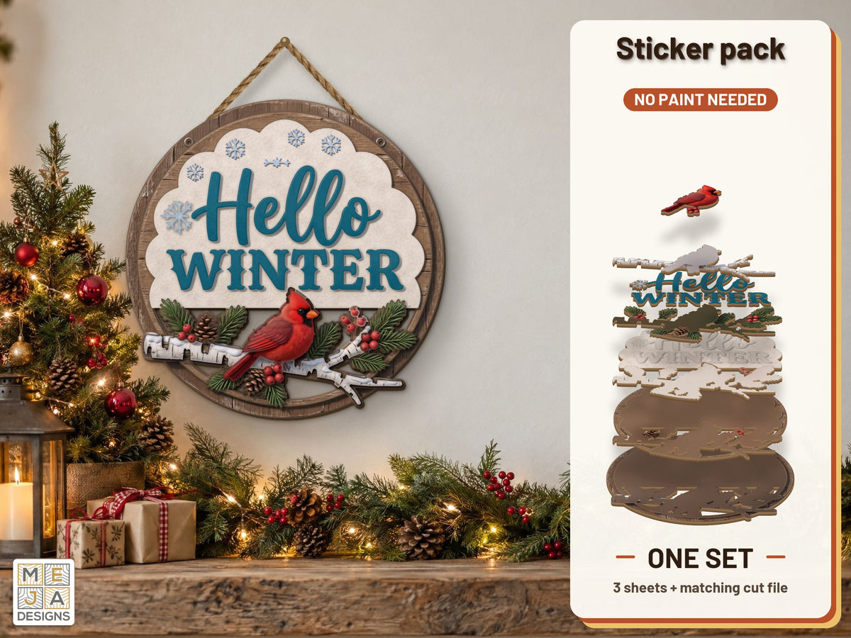 Hello Winter Cardinal Sign sticker pack: the printed sticker pack