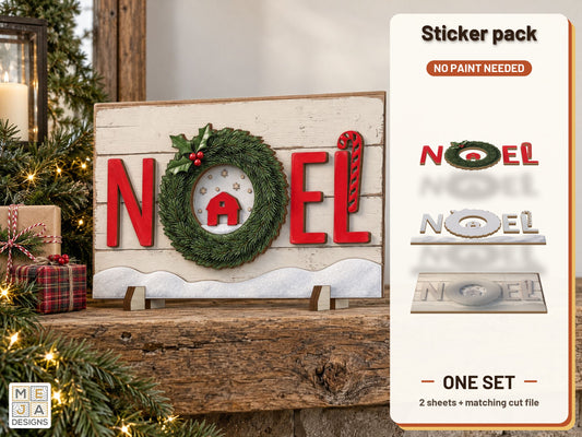 Rustic Wreath NOEL Sign sticker pack: the printed sticker pack