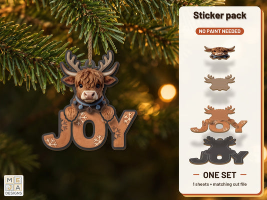 Highland Cow Joy Ornament sticker pack: the printed sticker pack