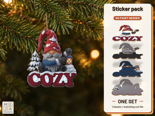 Cozy Gnome Lantern Ornament sticker pack: the printed sticker pack