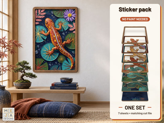 Spotted Newt Lily Pond sticker pack: the printed sticker pack