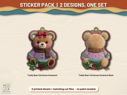 Two-Sided Teddy Bear Christmas Ornament sticker pack: the printed sticker pack