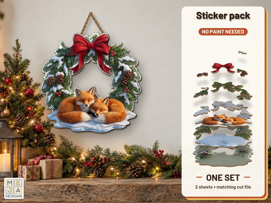 Snowy Fox Pair Wreath sticker pack: the printed sticker pack