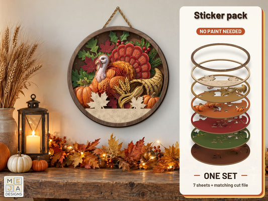 Turkey and Cornucopia Round Sign sticker pack: the printed sticker pack