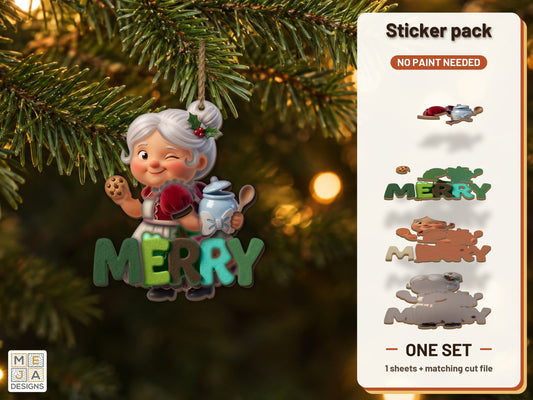 Mrs. Claus Cookie Ornament sticker pack: the printed sticker pack
