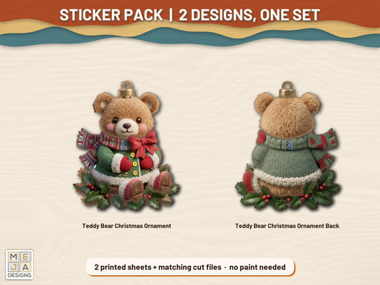 Two-Sided Teddy Bear Christmas Ornament sticker pack: the printed sticker pack