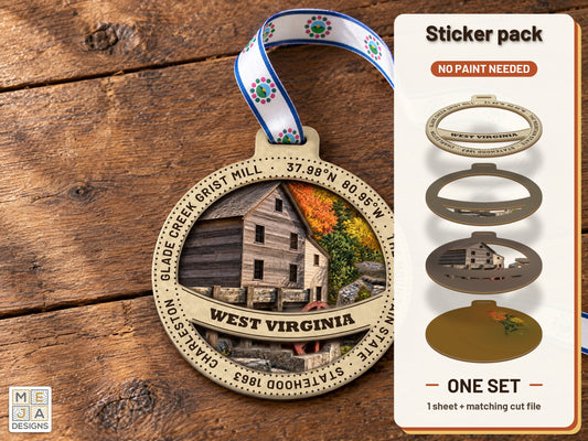 West Virginia State Ornament sticker pack: the printed sticker pack
