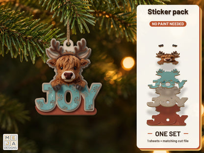 Highland Cow Joy Ornament sticker pack: the printed sticker pack