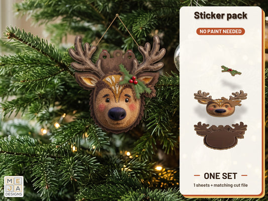 Reindeer Face Ornament: sticker pack