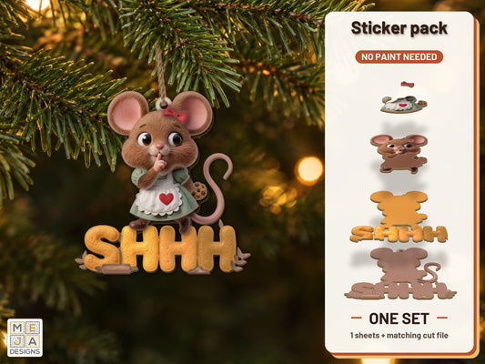 Shhh Kitchen Mouse Ornament sticker pack: the printed sticker pack