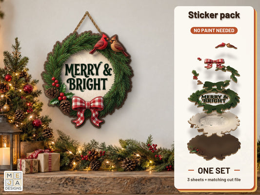 Cardinal Pair Evergreen Wreath sticker pack: the printed sticker pack
