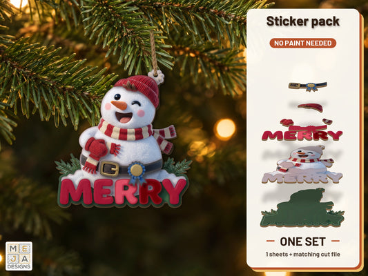 Wobbles Snowman Merry Ornament sticker pack: the printed sticker pack
