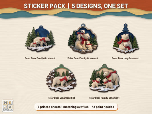 Polar Bear Family Christmas Ornament Set sticker pack: the printed sticker pack