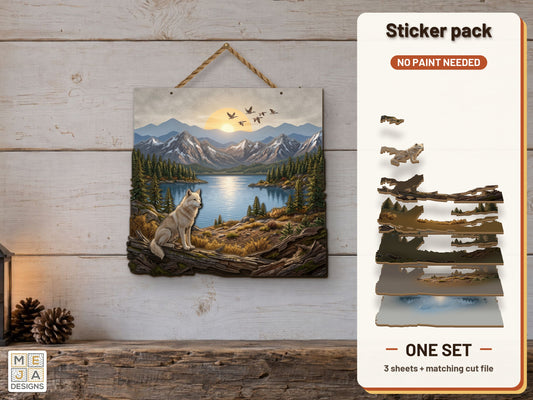 Wolf at Mountain Lake sticker pack: the printed sticker pack