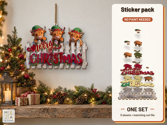 Highland Cow Elves Sign sticker pack: the printed sticker pack