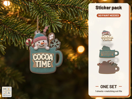 Snowman Cocoa Mug Ornament sticker pack: the printed sticker pack