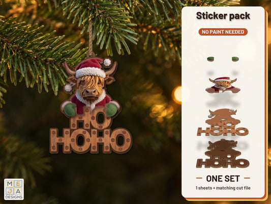 Highland Cow Santa Ornament sticker pack: the printed sticker pack