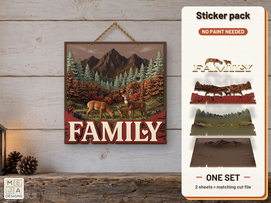 Rustic Deer Family Sign sticker pack: the printed sticker pack