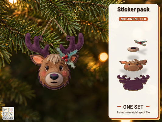 Reindeer Face Ornament sticker pack: the printed sticker pack