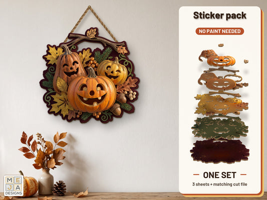 Fall Wreath Jack-O'-Lantern Trio sticker pack: the printed sticker pack
