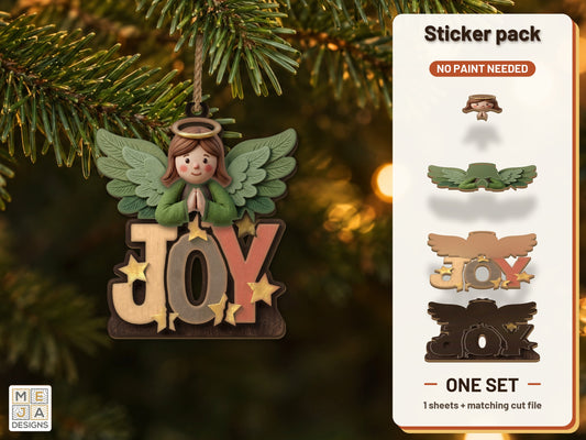Rustic JOY Angel Ornament sticker pack: the printed sticker pack