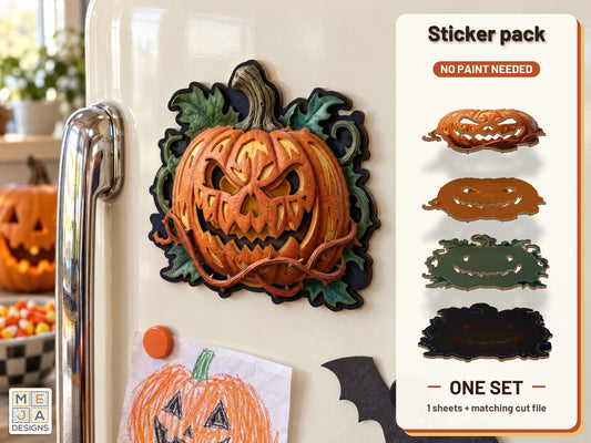 Scowling Jack-O'-Lantern Magnet sticker pack: the printed sticker pack