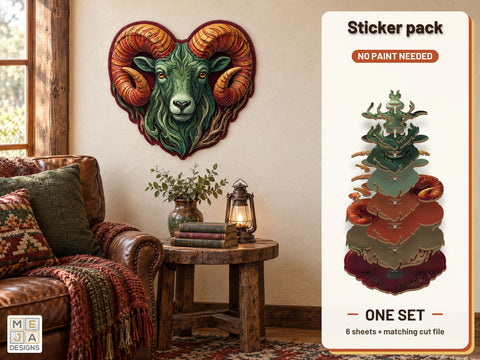 Swirl Ram Head Sign Sticker Pack