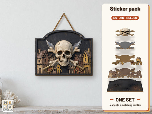 Pirate Port Skull Sign sticker pack: the printed sticker pack