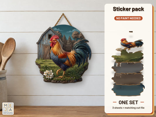 Rooster in the Barnyard sticker pack: the printed sticker pack