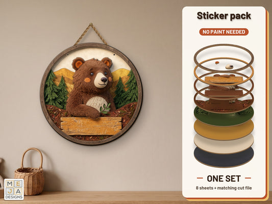 Woodland Bear Friend Hello Sign sticker pack: the printed sticker pack