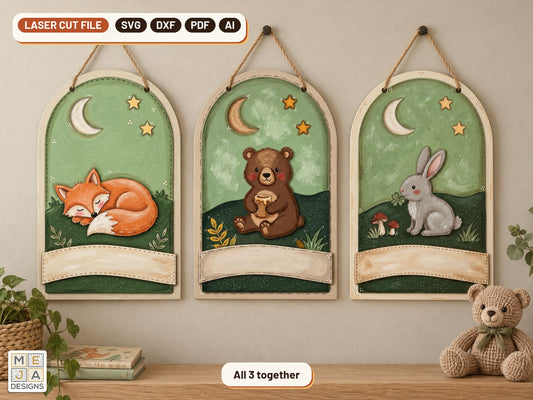 Woodland Animal Sign Set laser cut file: all the designs together