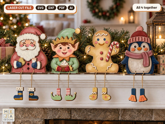 Christmas Friends Shelf Sitter Set laser cut file: all the designs together