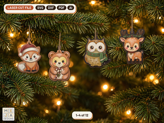 Baby Woodland Animal Christmas Ornament Set laser cut file: all the designs together
